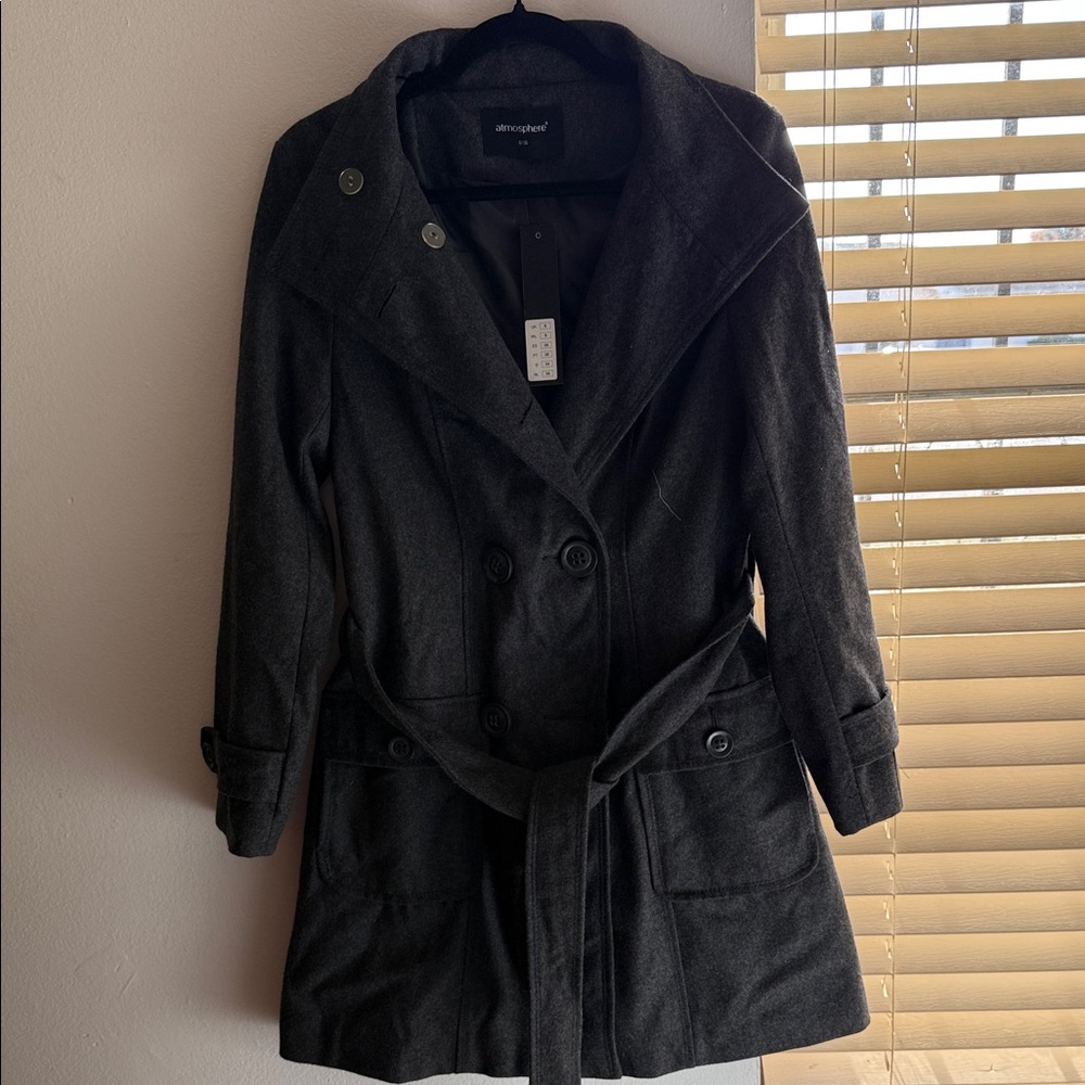 Atmosphere Charcoal Double-Breasted Trench Coat